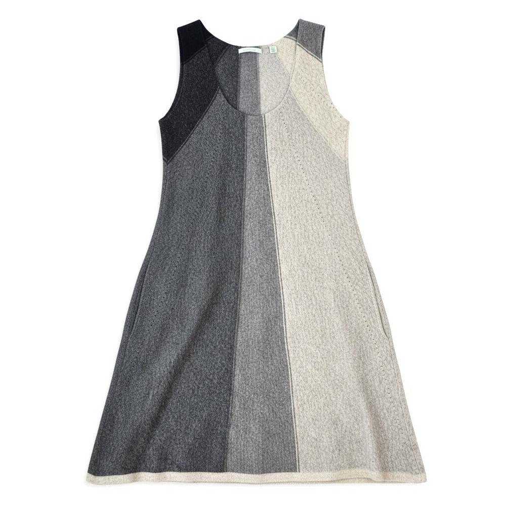 Whim 100% Cashmere L Colorblock Sleeveless Sweater Dress Grey Heather Charcoal